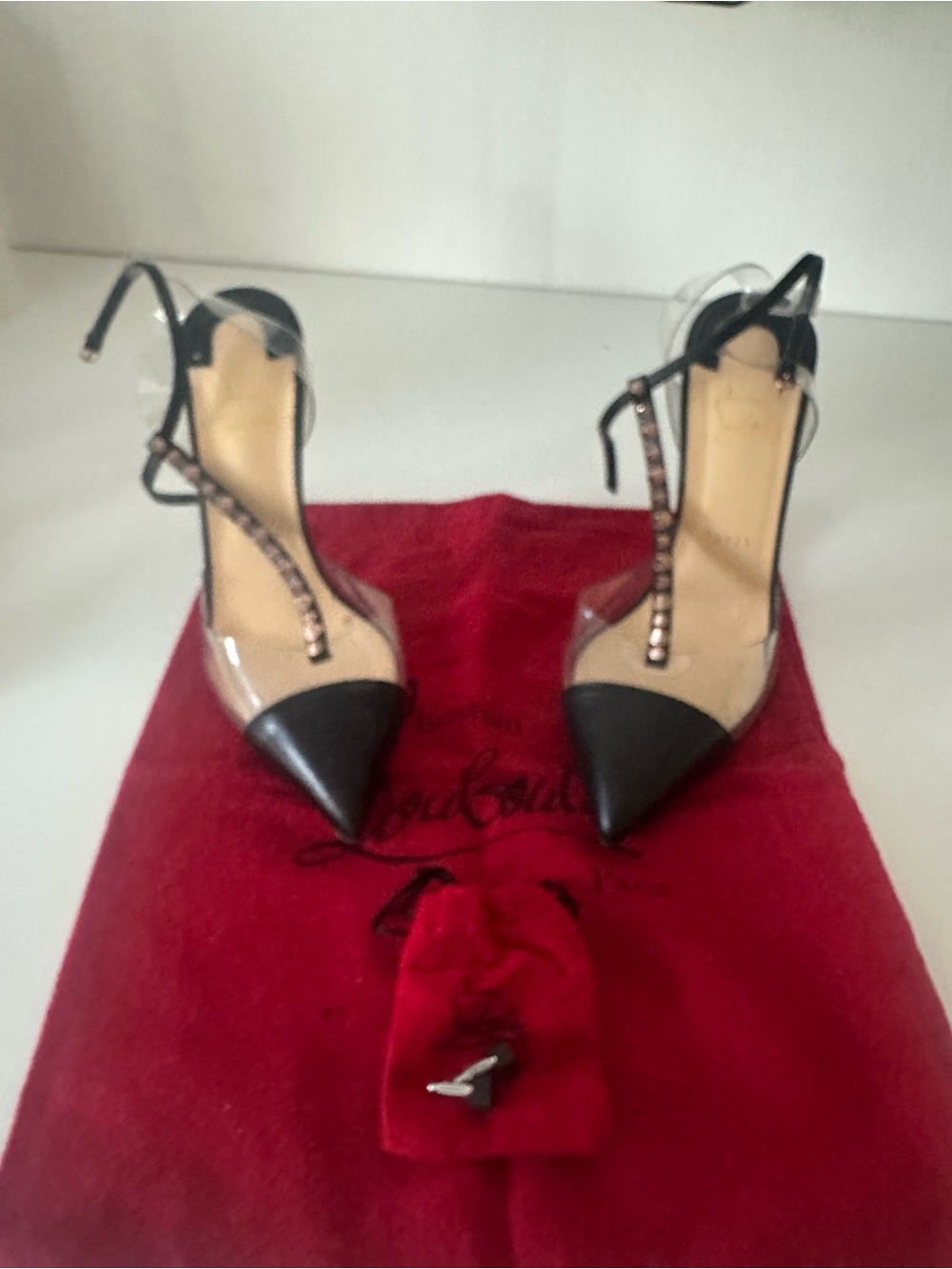 Christian Louboutin Black and Nude T-Strap Pointed Toe Pumps - Picture 9 of 10